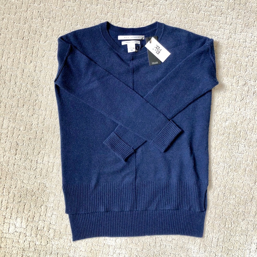 Max Studio Blue 100% Cashmere Sweater NWT